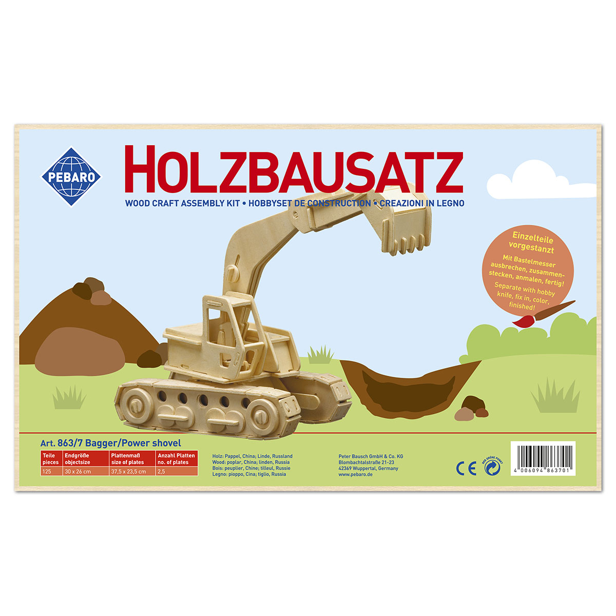 58708637_1 Holzbausatz Bagger 30x26cm 125 Teile