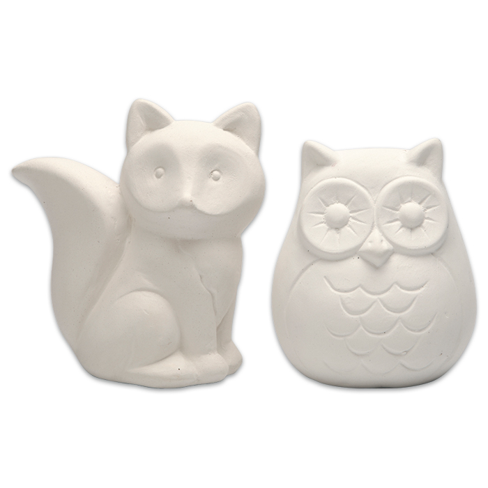 Spardosen Fuchs & Eule Terrakotta 9cm hoch 2 St. weiß
