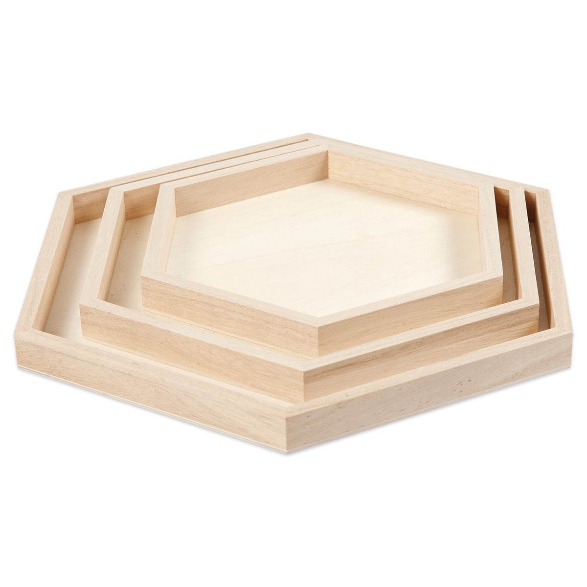 Tablett-Set Holz sechseckig natur 3 St./Größen
