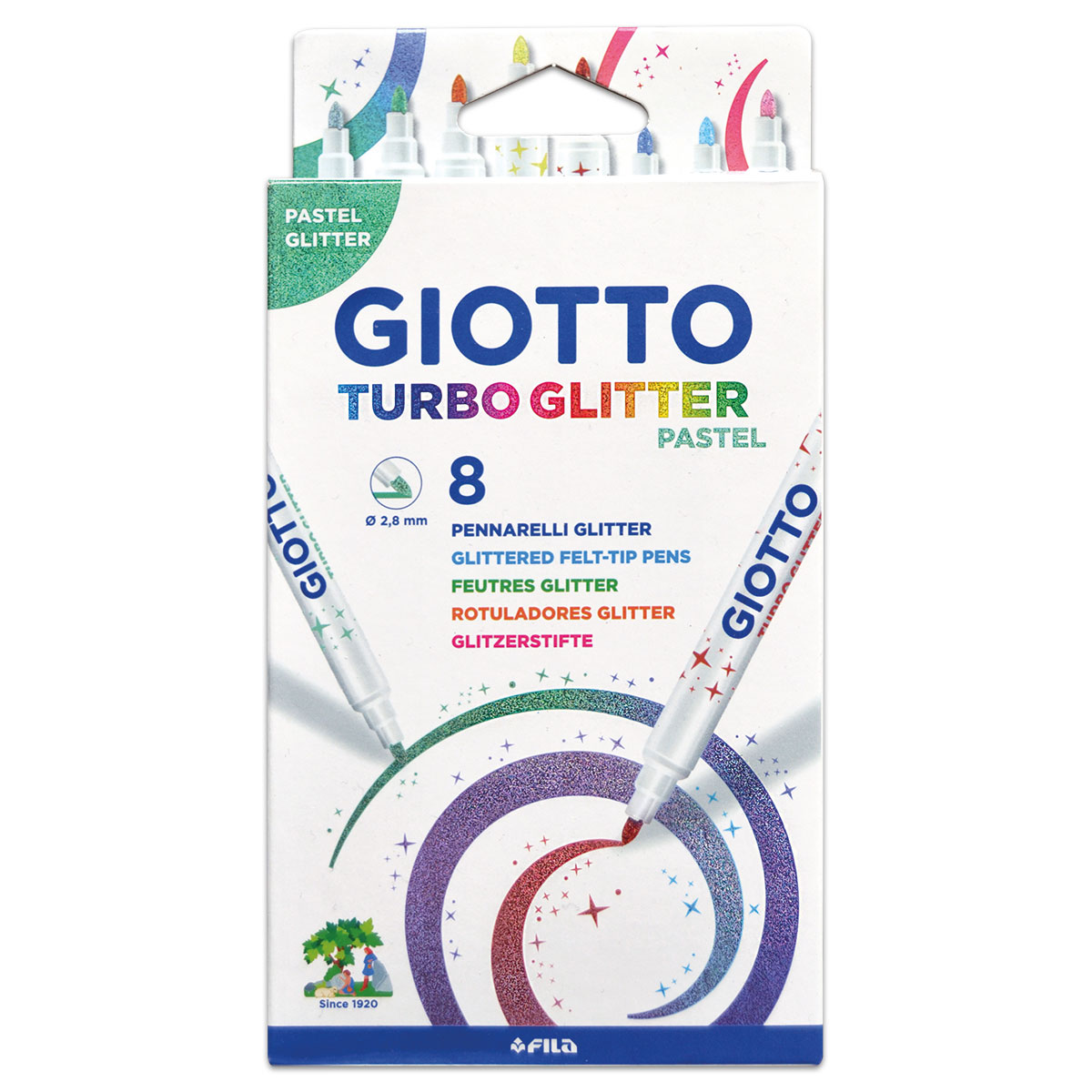 Giotto Turbo Glitter 8 Fasermaler Pastellfarben
