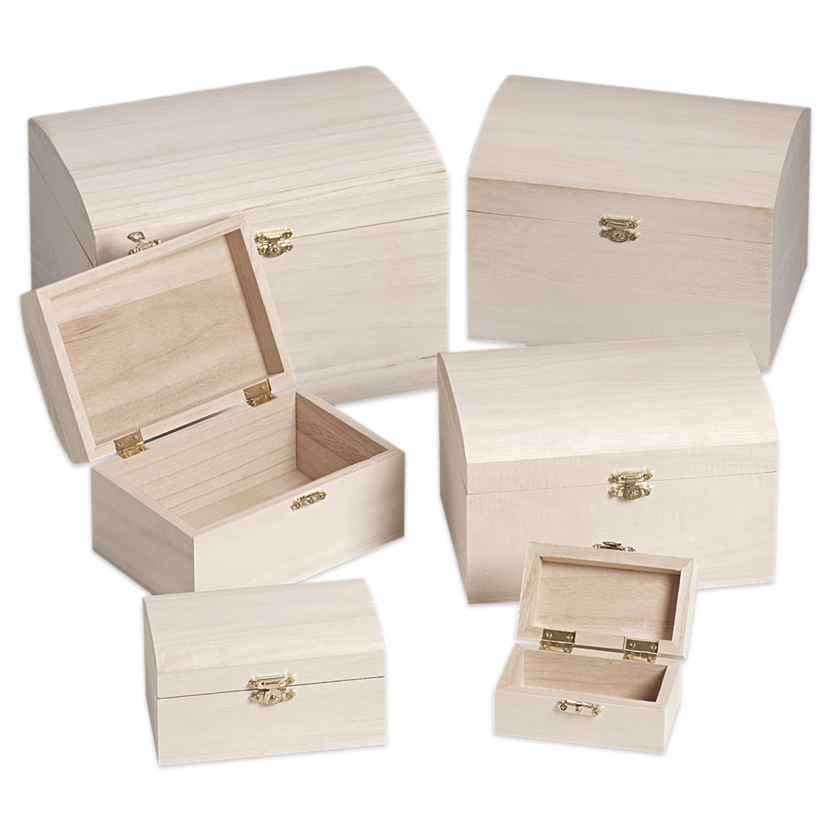Deckeltruhen Schnappverschluss Holz/Metall 6er-Set natur