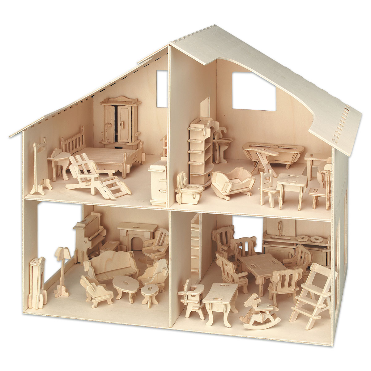 Holzbausatz Puppenhaus mit Möbeln
