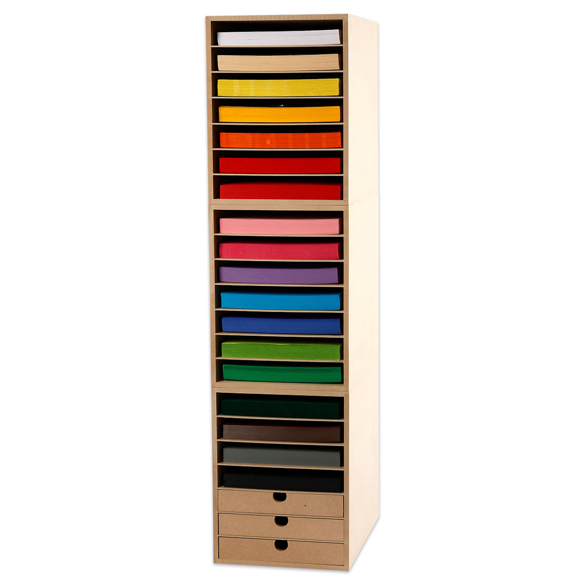 Aufbewahrungs-Regal MDF 3er-Set & Tonkarton 1800 Blatt/18 Farben
