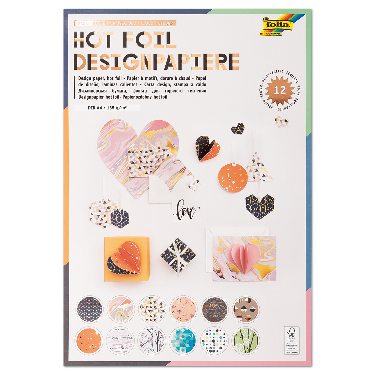 Designpapier-Block DIN A4 12 Bl./Motive Hot Foil 3