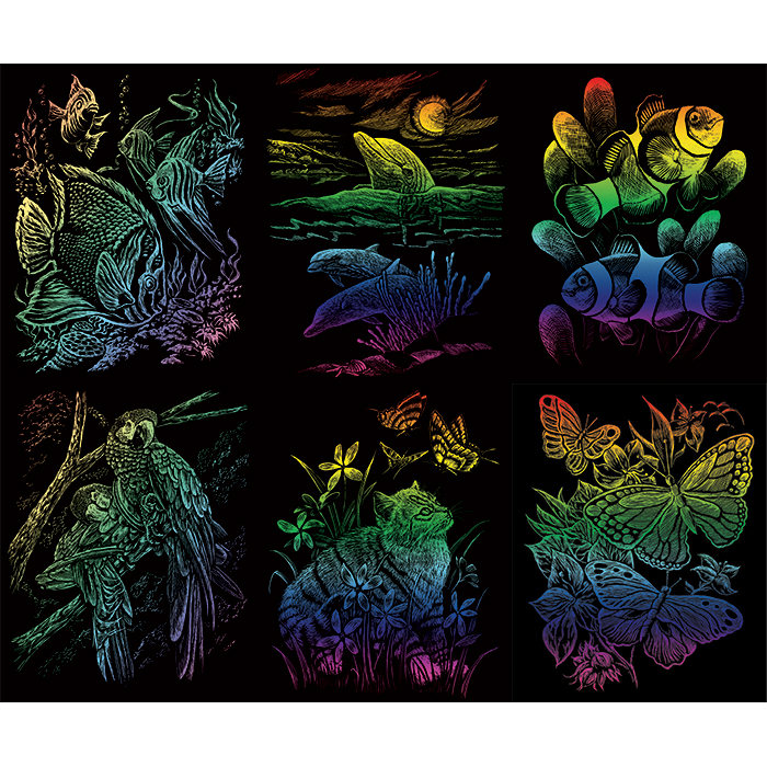 56300206_1 Kratzbilder-Set Rainbow 6 St. Tropentiere