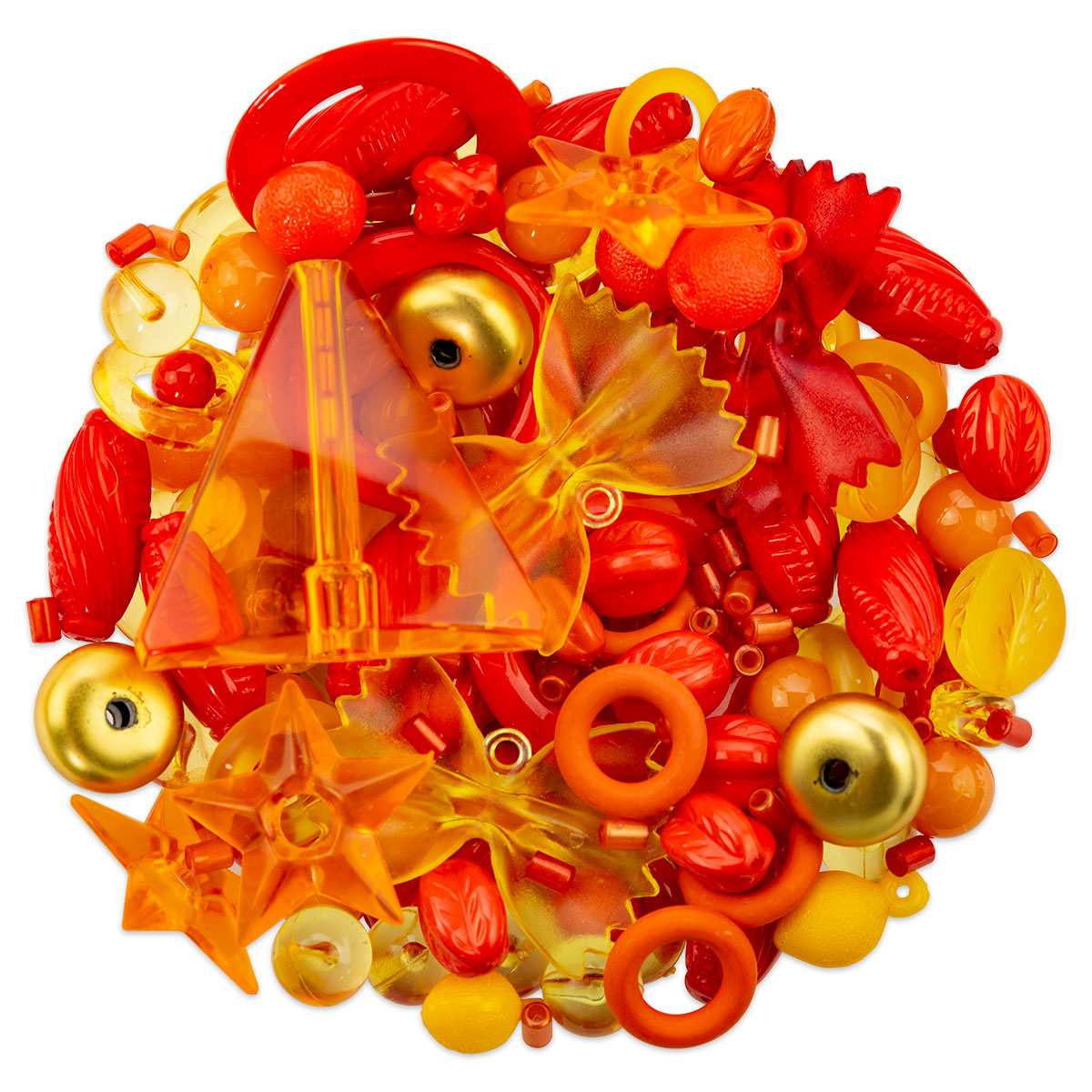 Kunststoffperlen-Mix 4-40mm transparent/satt rot-gelb
