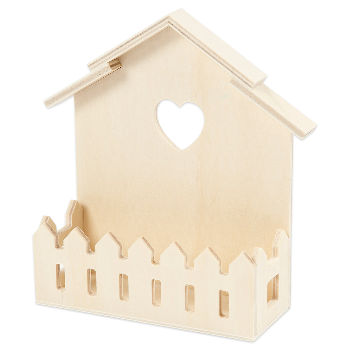 Haus mit Zaun Holz 16,5x13x5,5cm natur