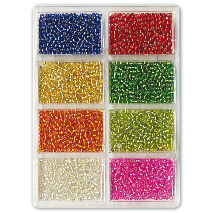 Rocailles transp. Silbereinzug 2,5mm 60g 8 Farben