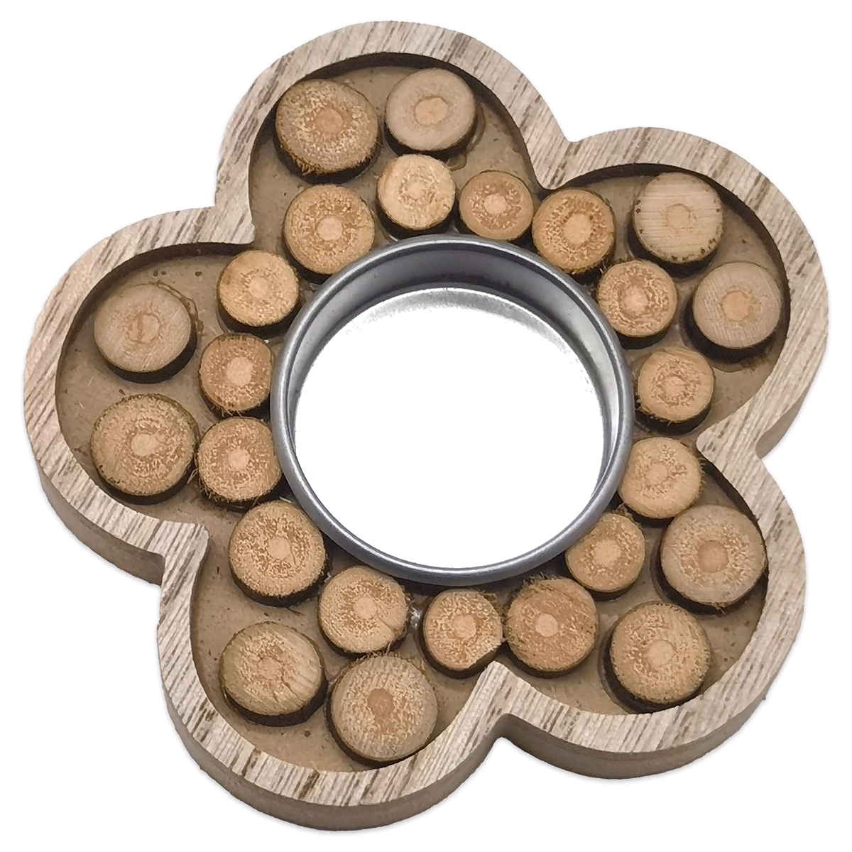 Teelichthalter Holz Blume 9x9x1,7cm natur