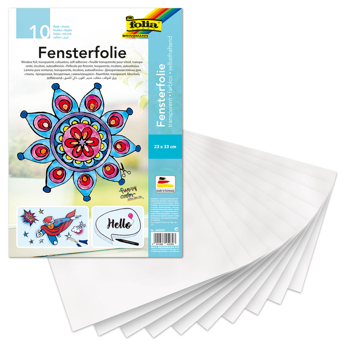 selbsthaftende Fensterfolie 23x33cm 10 Bl. transparent