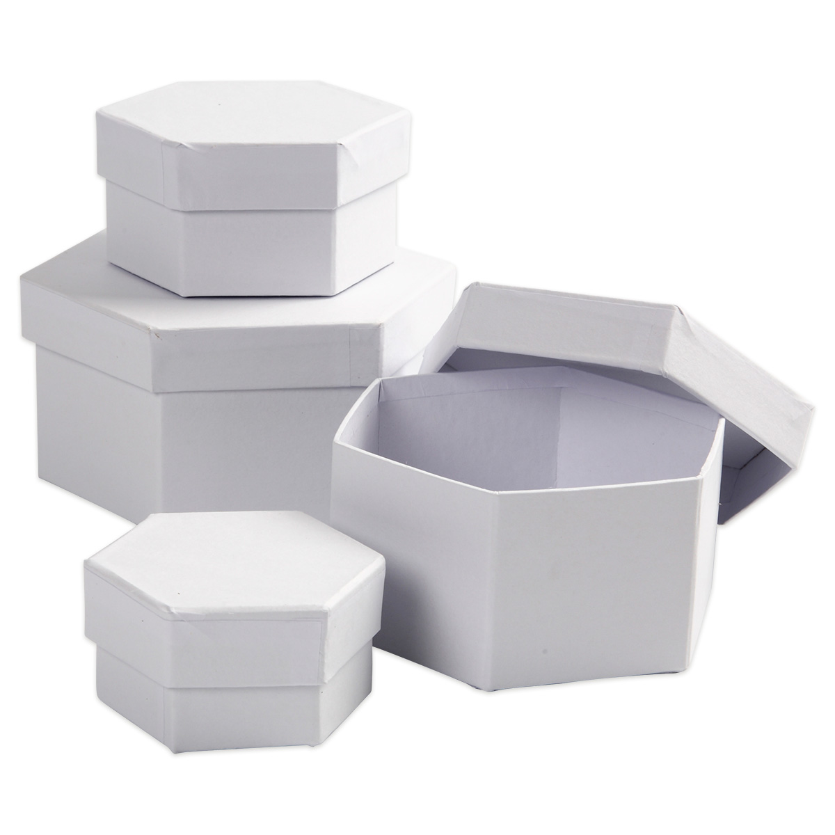 Geschenkboxen Karton 4-teilig Sechseck weiß