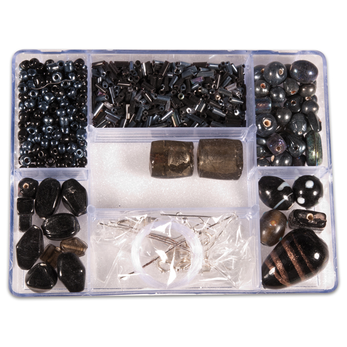 Glasperlen-Box ca. 2-30mm ca. 140g schwarzton