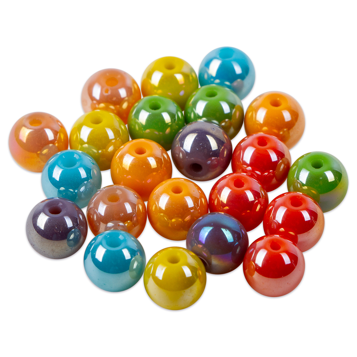 Glasperlen rund AB bedampft ca. 8mm 5 Stränge à 48 St. hell multi mix