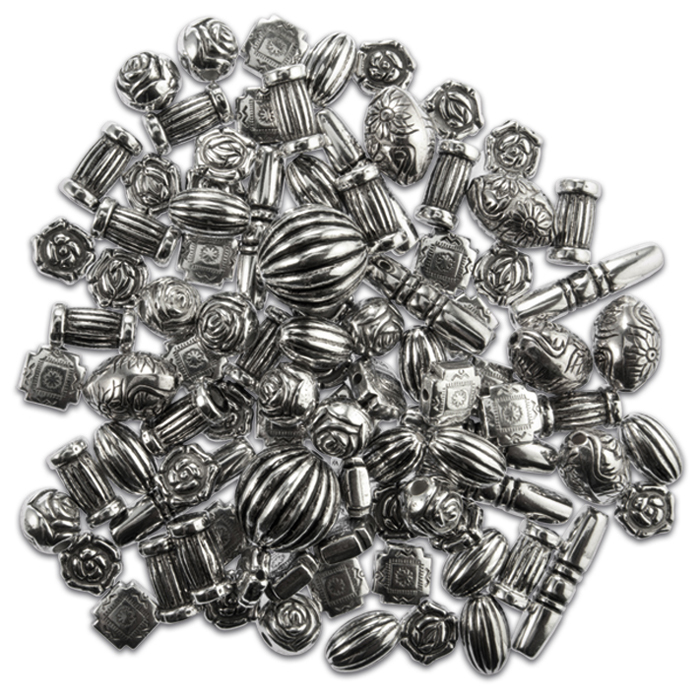 Kunststoffperlen-Mix 10-26mm 25g altsilberfarben