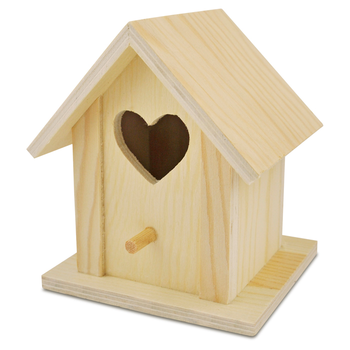 Vogelhäuschen m. Herz Holz 12,8x10,5x10cm natur