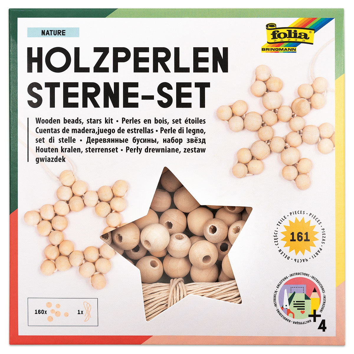 Holzperlen Sterne-Set 161-teilig natur