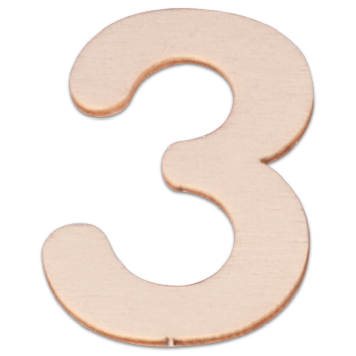51100443f0XId22A6UxAX Holzzahl 3 ca. 3mm 6cm hoch natur