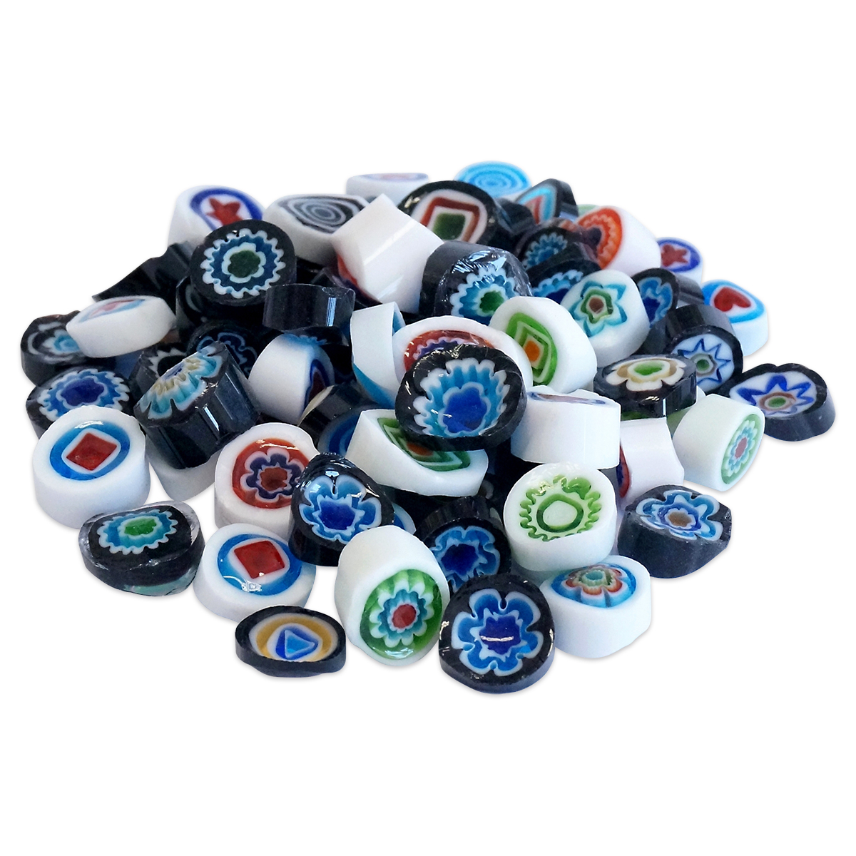 Glasmosaik Millefiori Ø ca. 9-10mm 100g grau mix Glasmosaik Millefiori Ø ca. 9-10mm 100g grau mix
