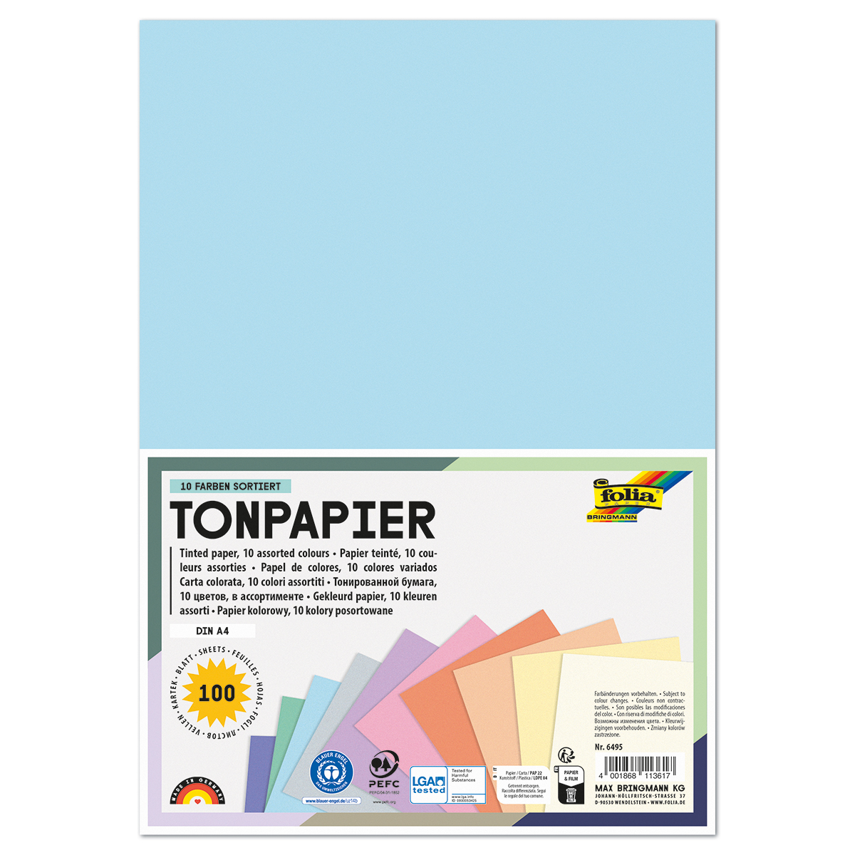 Tonpapier pastell DIN A4 100 Bl. 10 Farben