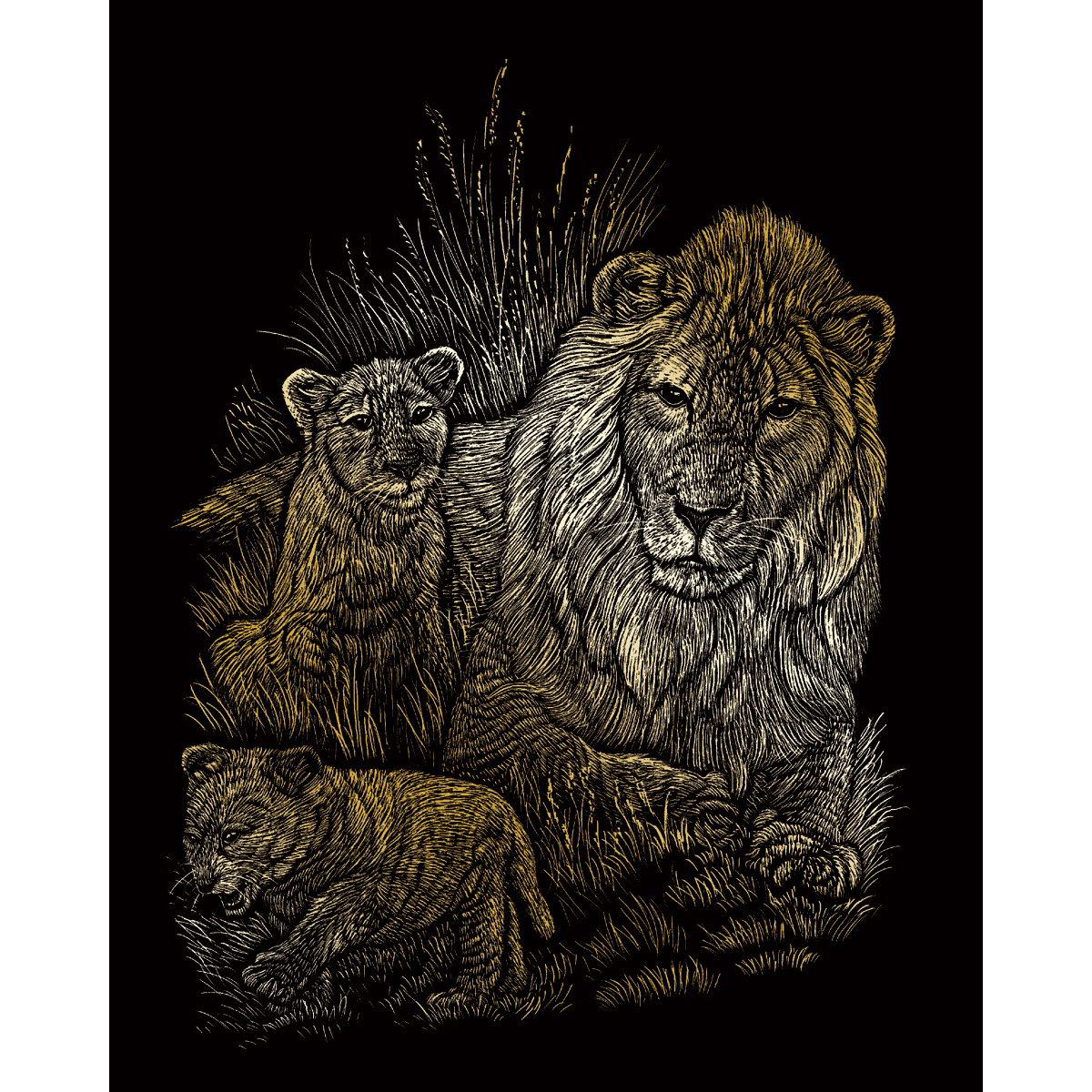 Kratzbild gold 20x25cm Löwe mit Jungen