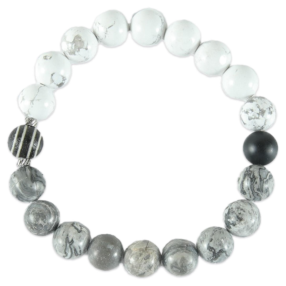 Naturstein Armband Set schwarz/weiß/grau