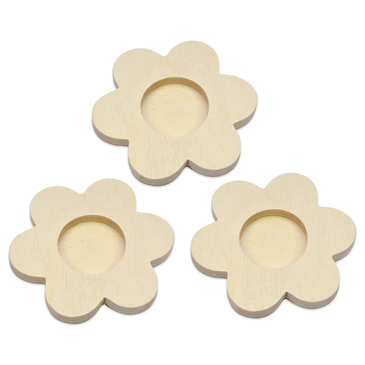 Teelichthalter Blume Holz 3er-Set natur