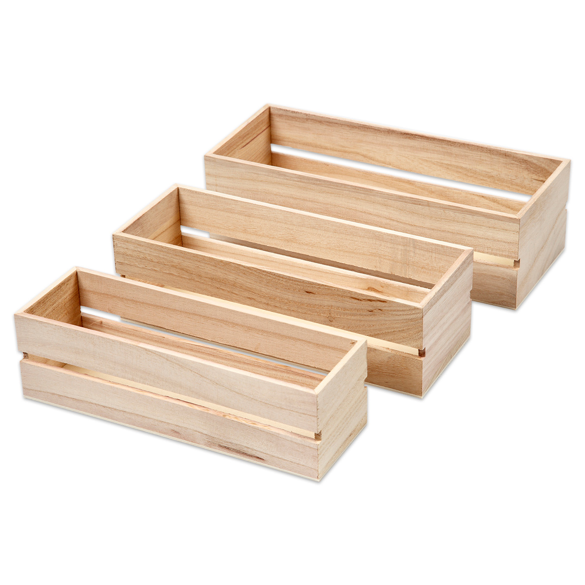 Holzboxen mit offenen Seiten 3er-Set natur