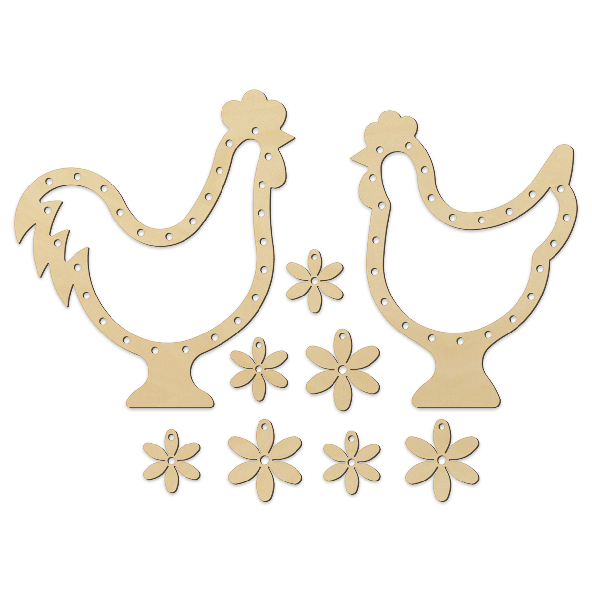Fadenflechten Hahn und Henne ca. 12&13cm natur