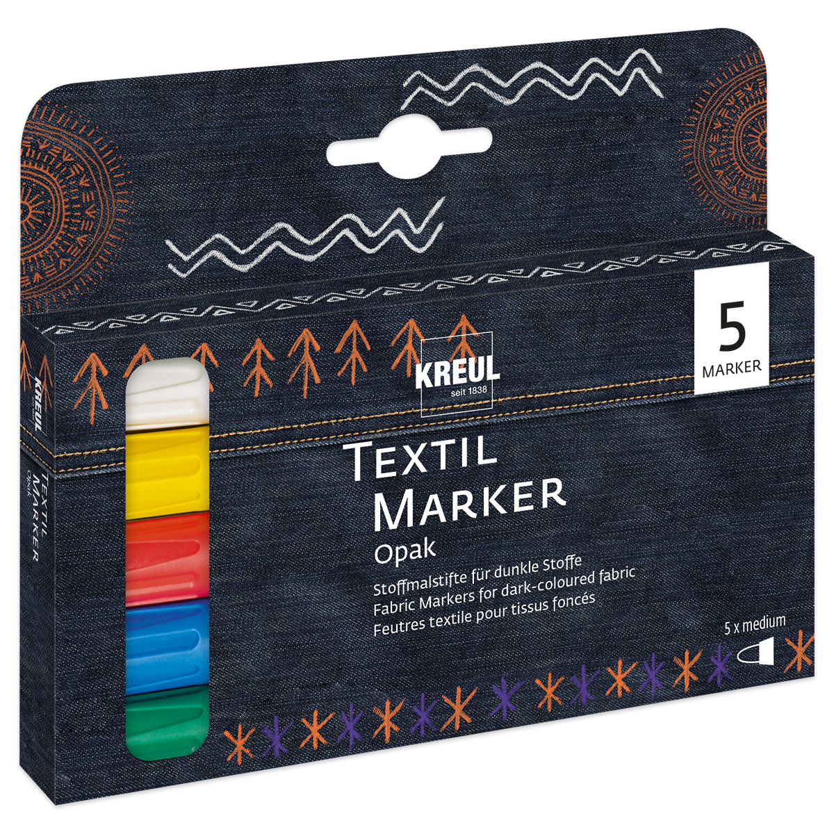 KREUL Textil Marker opak medium  5 St./Farben