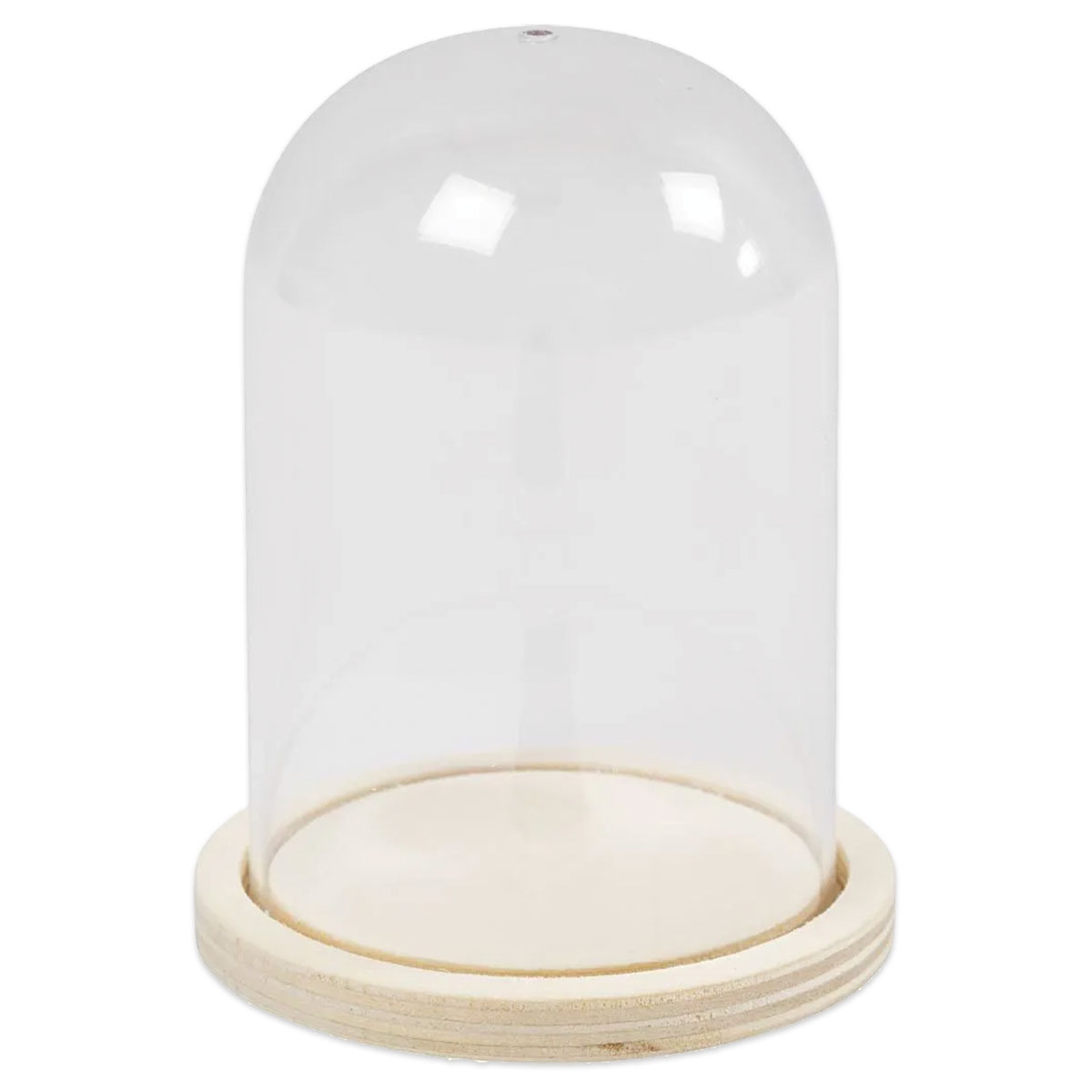 Glasklare Glocke mit Holzfuß Ø 9,5x6cm Kunststoff/Holz