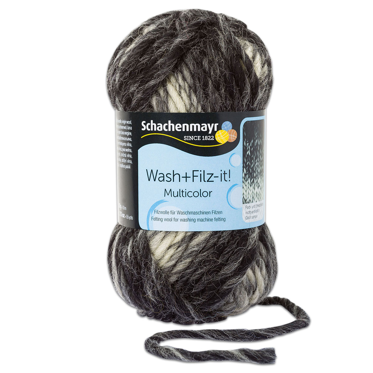 Wash+Filz-it Filzwolle multicolor 50g schwarz-grau
