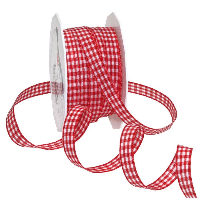 Vichyband/Zierband 1cm 20m rot/weiß