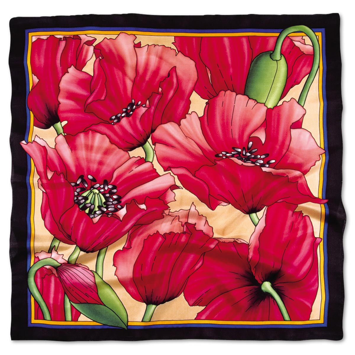 Tuch Gutta schwarz 90x90cm Pavots/Mohn naturweiß