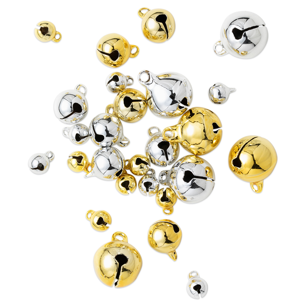 Schellen Metall 6/10/14mm 26 St. gold-/silberf.