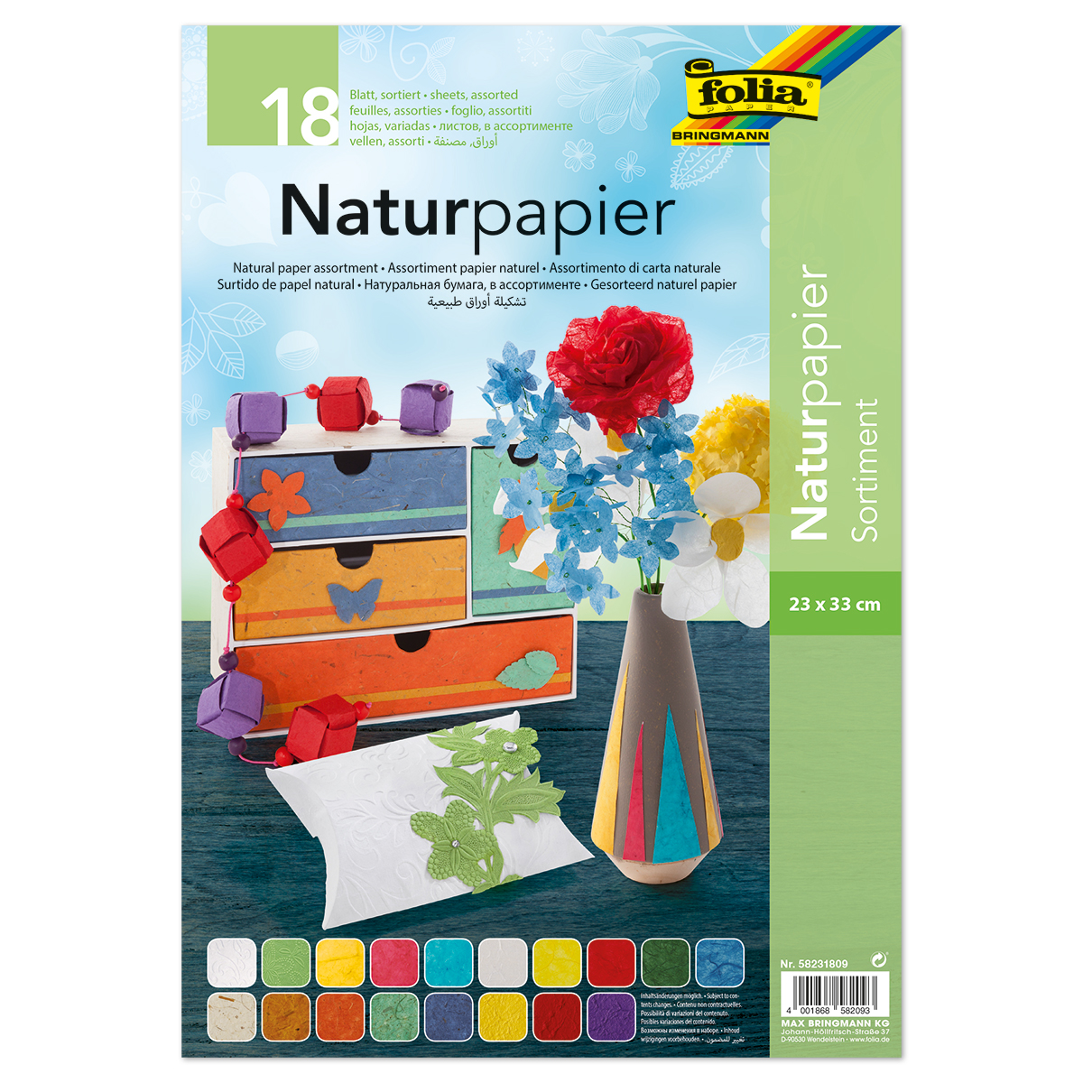 Naturpapier Sortimentspack 23x33cm 18 Bl. bunt