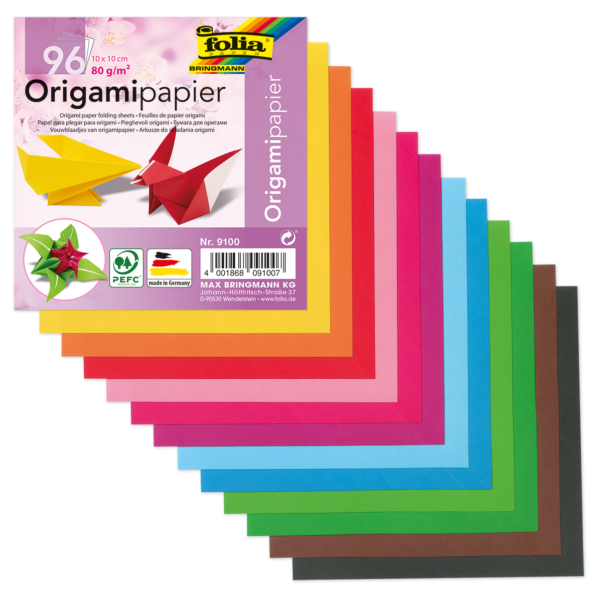 Faltblätter Origami-Papier 10x10cm 96 Bl./12 Farben
