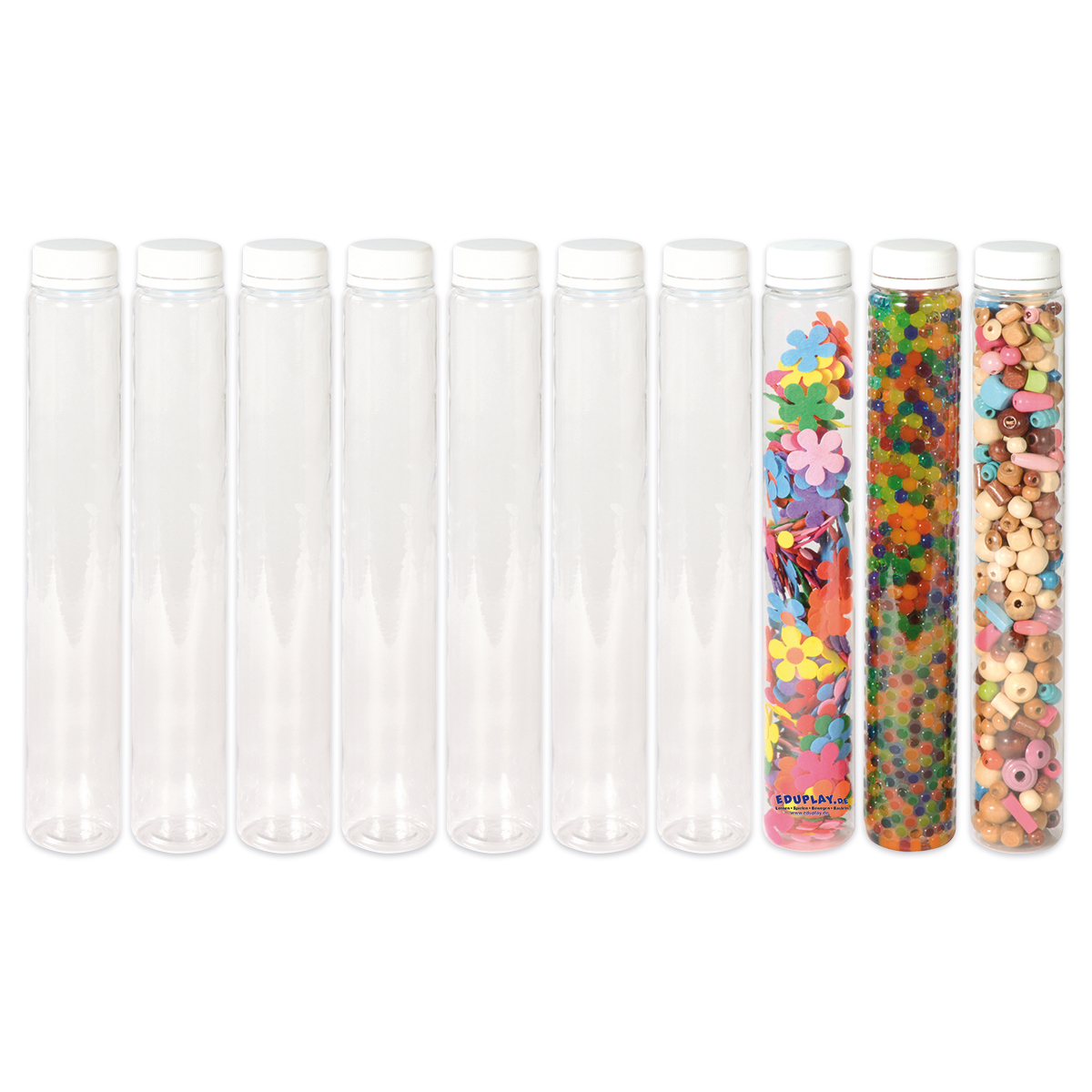 Sensorik Röhren Kunststoff Ø 4,4x28,9cm mit Verschluß 10er-Set