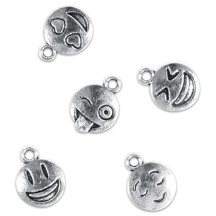 Metallanhänger Smiley Ø 10mm 50 St. platinfarben
