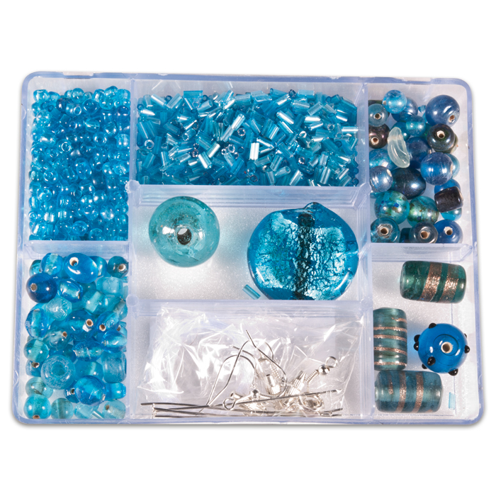 Glasperlen-Box ca. 2-30mm ca. 140g türkis