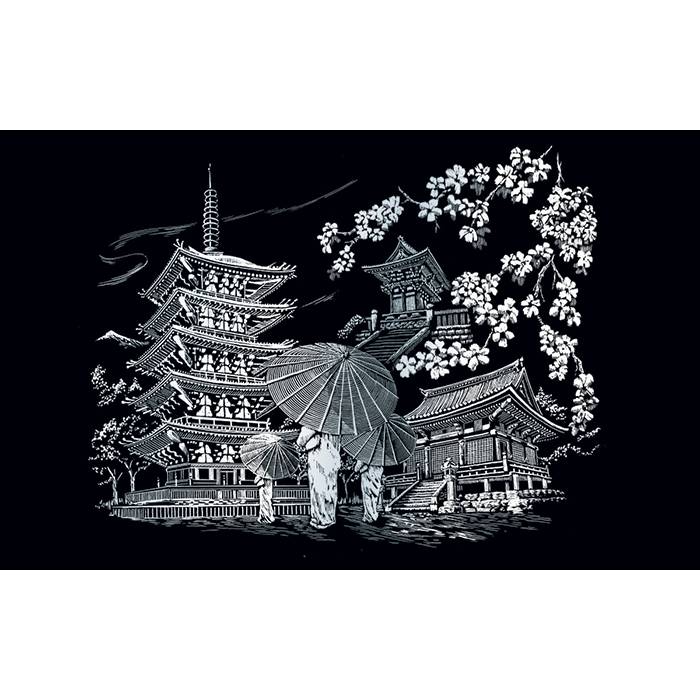 56300412Ia0owhHbiSDZ0 Kratzbild silber 28,6x39cm Kyoto Tempel