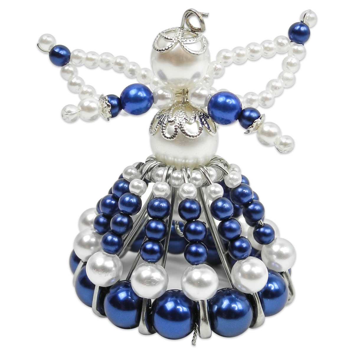 Kreativset Perlenengel ca. 7cm blau-silberfarben