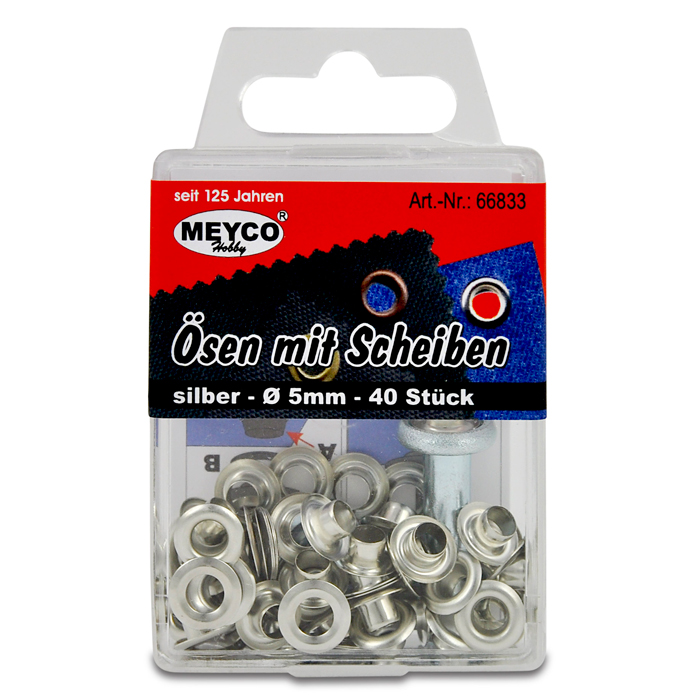 Ösen mit Werkzeug Metall Ø 5mm 40 St. silberfarben