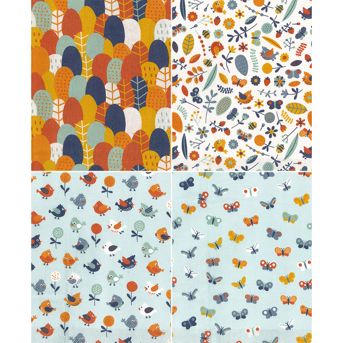 Stoffsortiment 4 Zuschnitte 44x55 cm Vögel & Schmetterlinge