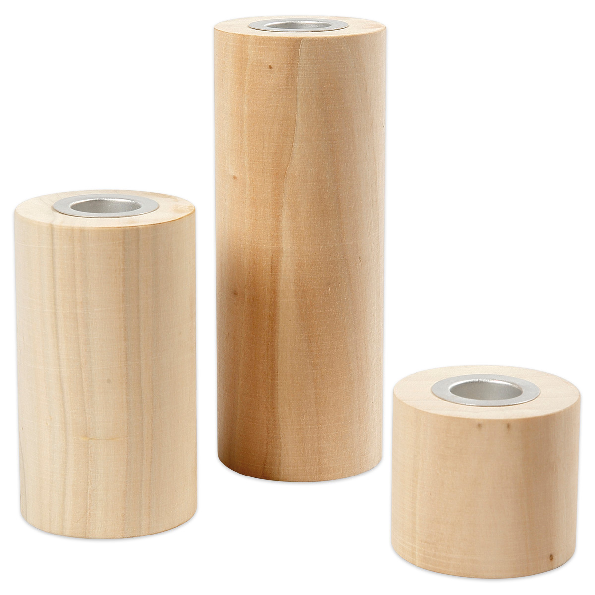Kerzenhalter Holz zylinderförmig 14,5x9x6,5cm 3-teilig natur