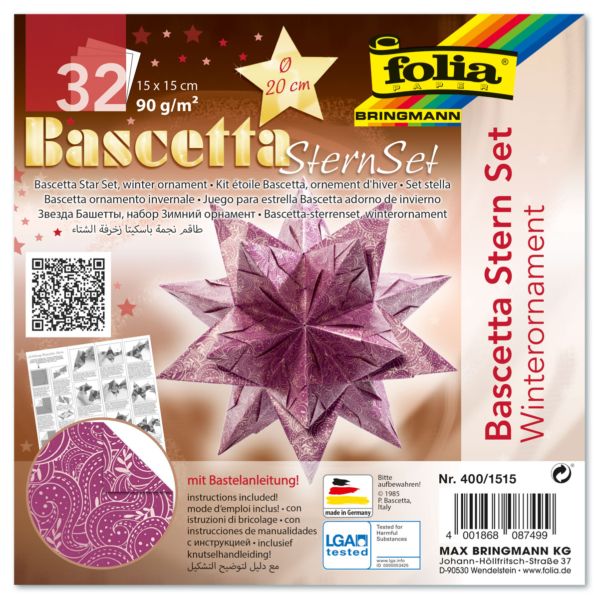 Bascetta-Stern ca. Ø 20cm 32 Bl. lila/silber Winterornament