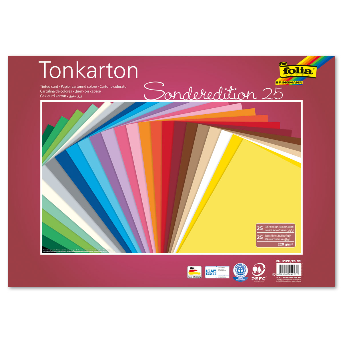 Tonkarton 220g/m² 35x50cm 25 Bl./Farben