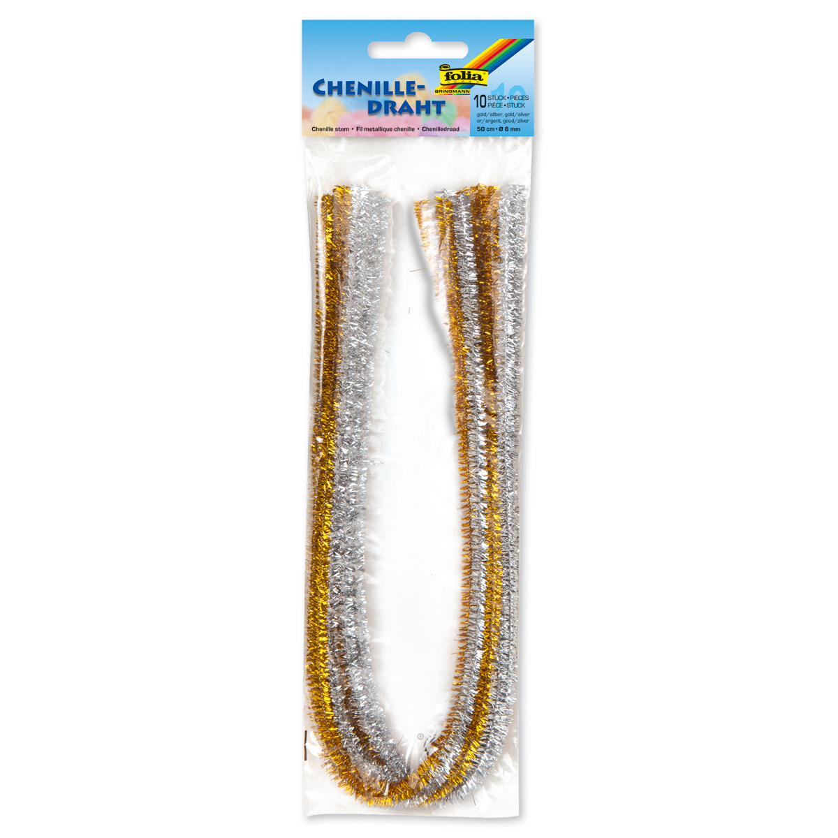 Chenilledraht 8mm 50cm 10 St. gold&silber