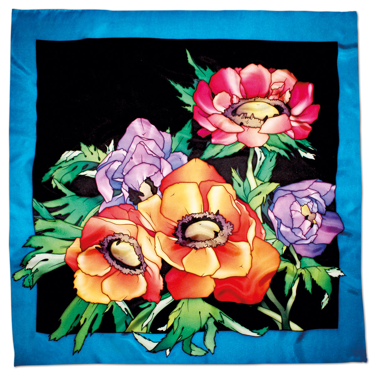 Tuch Gutta schwarz 90x90cm Anemonen