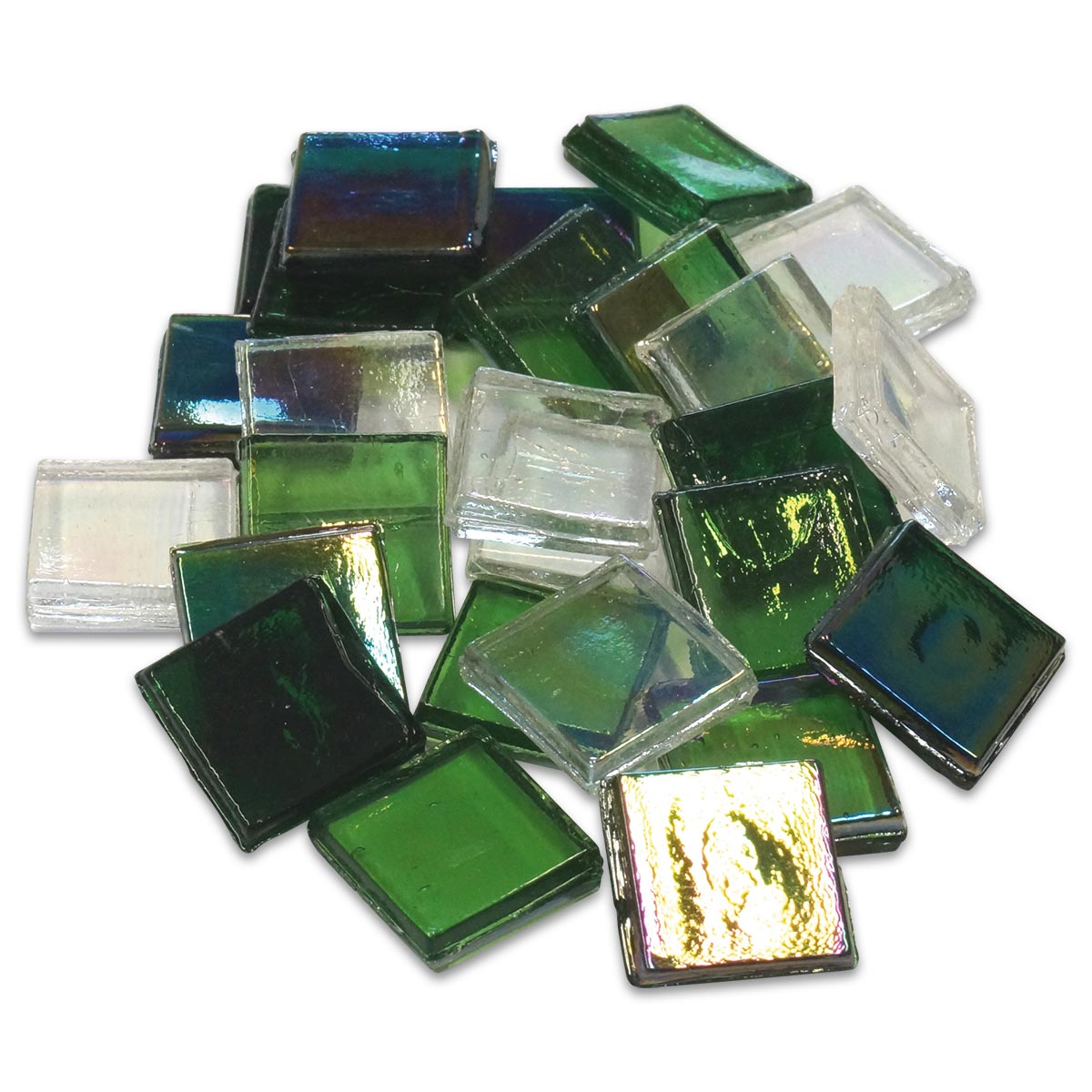 Eis Glas transparent 15x15x4mm 1kg grün mix