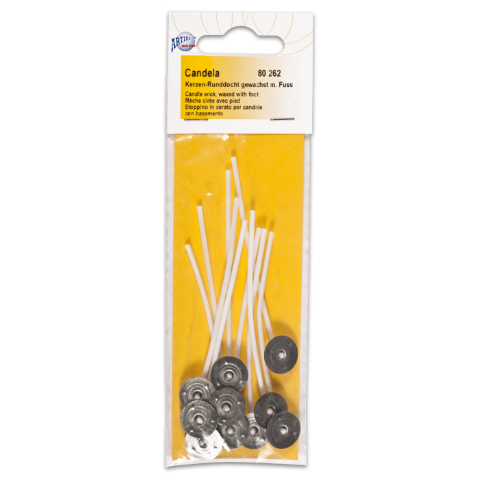52680262 eingewachste Dochte m. Standplatte 8cm 10 St.